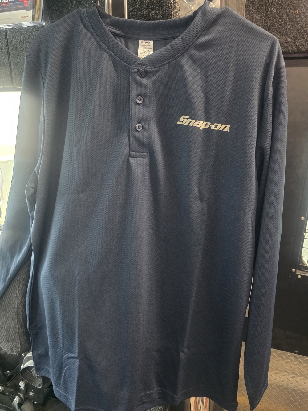 Snap Navy Long Sleeve Henley with White Logo